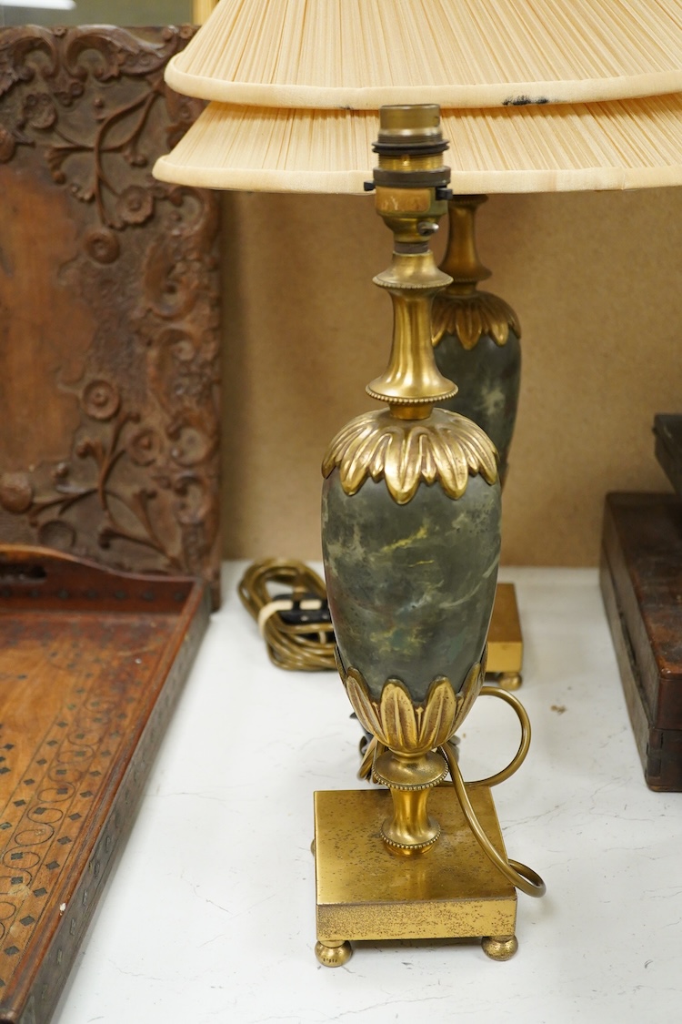 Einar Backstrom - A pair of Swedish table lamps and shades, 33cm high not including light fittings or shade